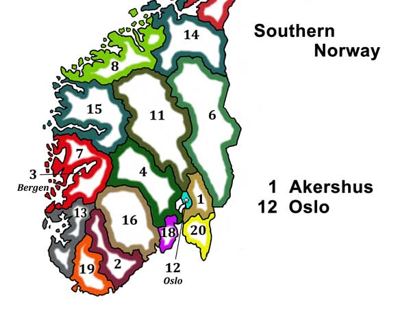 Old Map of South Norway